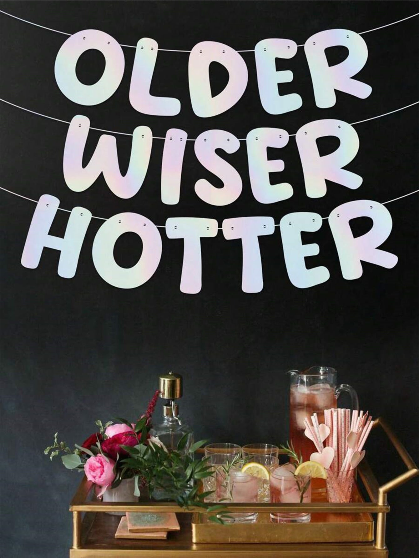 Older Wiser Hotter Pre-Strung Glitter Happy Birthday Banner Birthday Sign NO DIY
