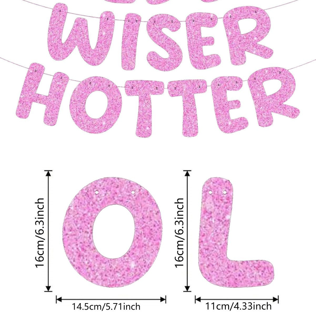 Older Wiser Hotter Pre-Strung Glitter Happy Birthday Banner Birthday Sign NO DIY