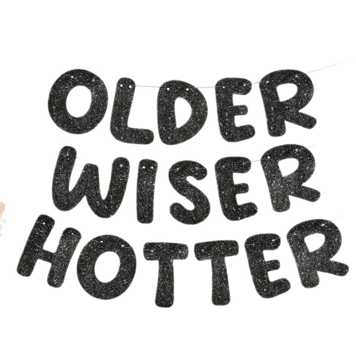Older Wiser Hotter Pre-Strung Glitter Happy Birthday Banner Birthday Sign NO DIY