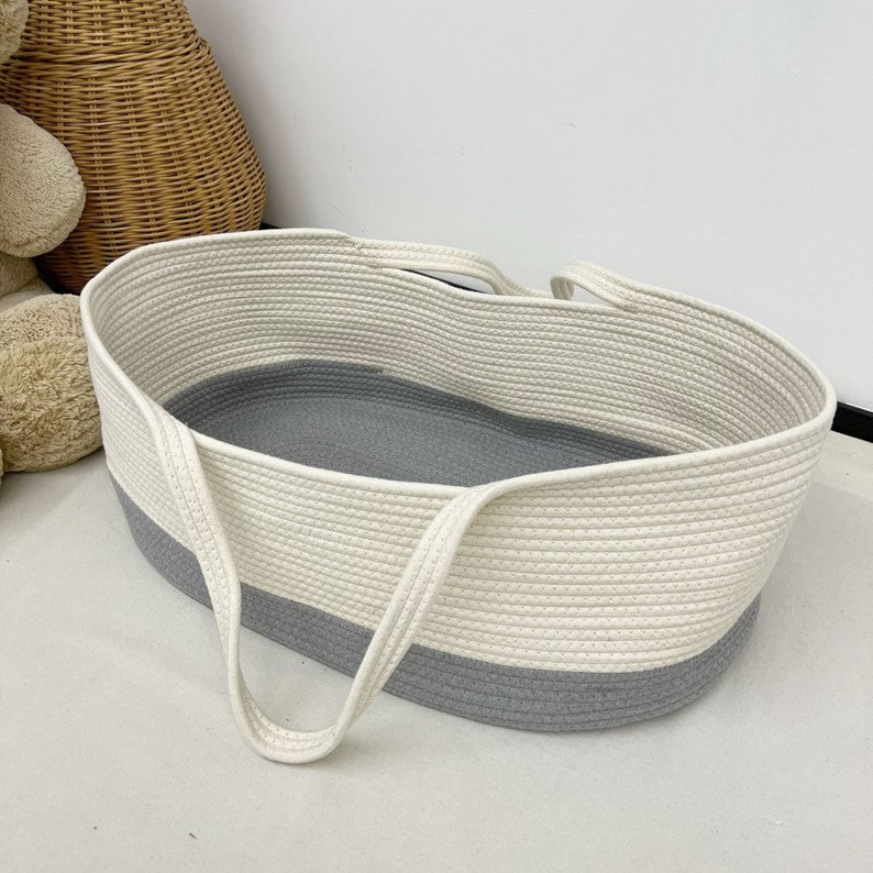 Portable Waterproof Printed Double-handled Cotton Rope Baby Basket with Handle for New Baby