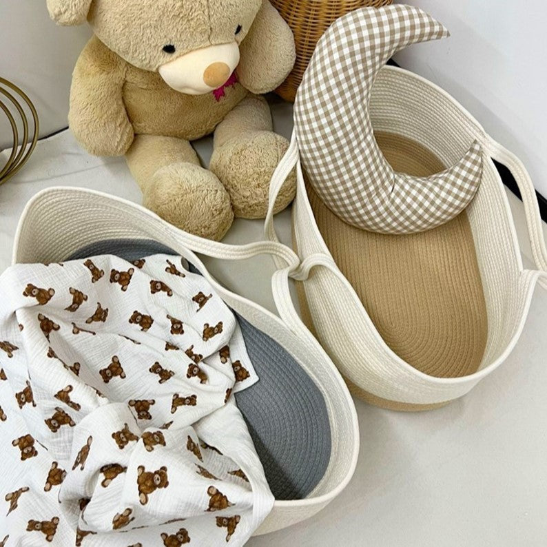 Portable Waterproof Printed Double-handled Cotton Rope Baby Basket with Handle for New Baby