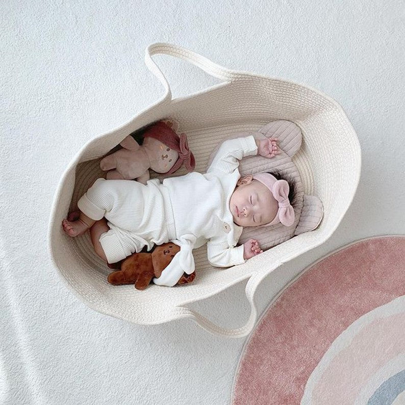 Portable Waterproof Printed Double-handled Cotton Rope Baby Basket with Handle for New Baby