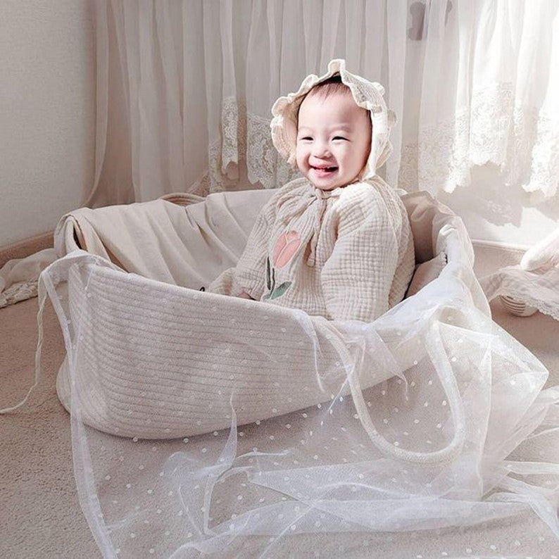 Portable Waterproof Printed Double-handled Cotton Rope Baby Basket with Handle for New Baby