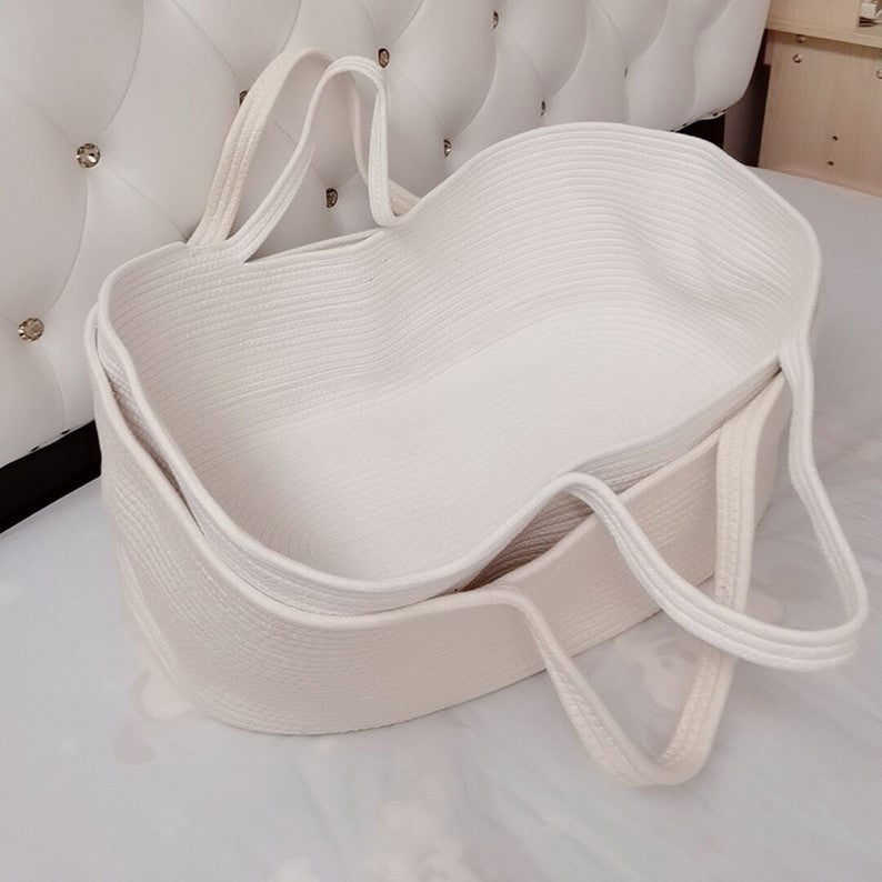 Portable Waterproof Printed Double-handled Cotton Rope Baby Basket with Handle for New Baby