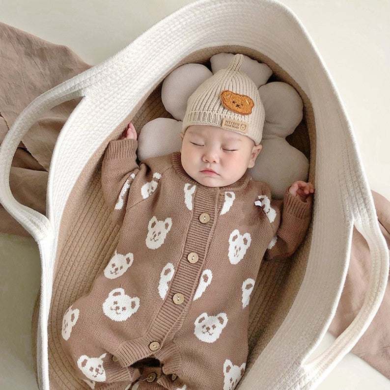 Portable Waterproof Printed Double-handled Cotton Rope Baby Basket with Handle for New Baby