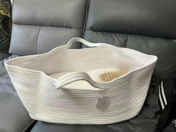 Portable Waterproof Printed Double-handled Cotton Rope Baby Basket with Handle for New Baby