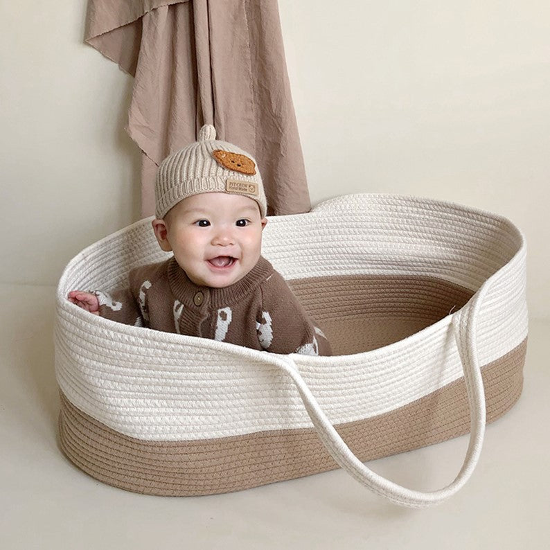 Portable Waterproof Printed Double-handled Cotton Rope Baby Basket with Handle for New Baby