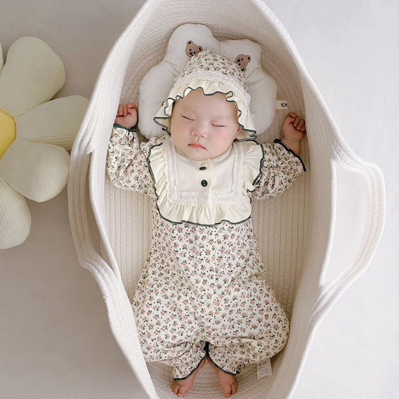 Portable Waterproof Printed Double-handled Cotton Rope Baby Basket with Handle for New Baby