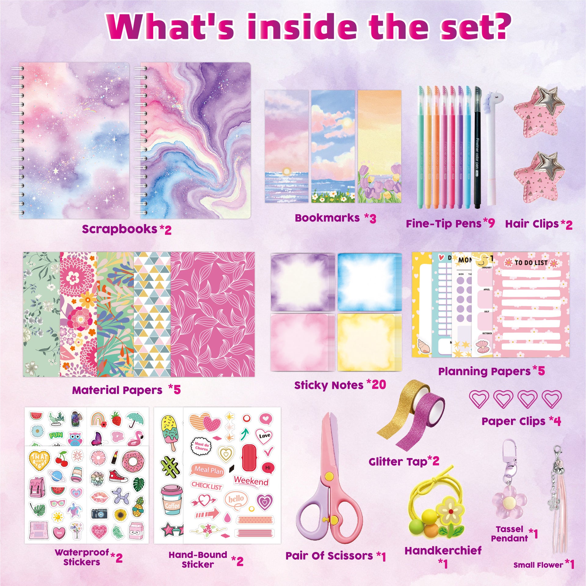 Purple DIY Journaling Set – Scrapbook Kit Gifts for Girls (Birthday Gift)