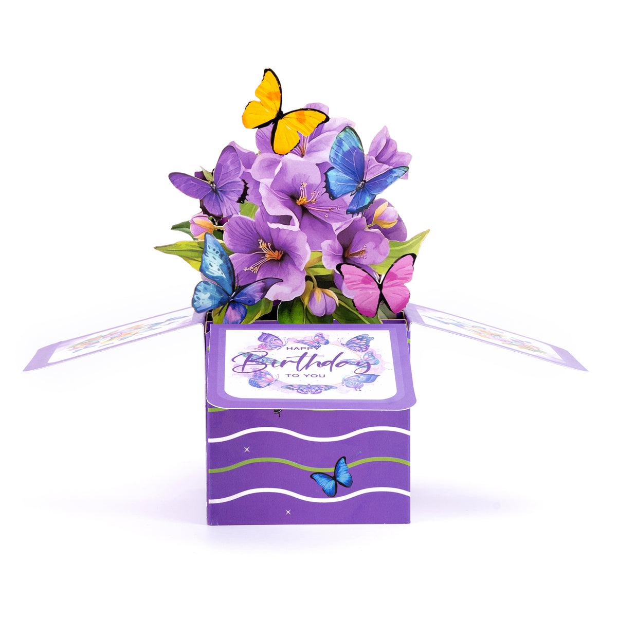 Purple Happy Birthday Cards, 3D Pop Up Birthday Greeting Card Gift for Adults and Kids with Envelopes