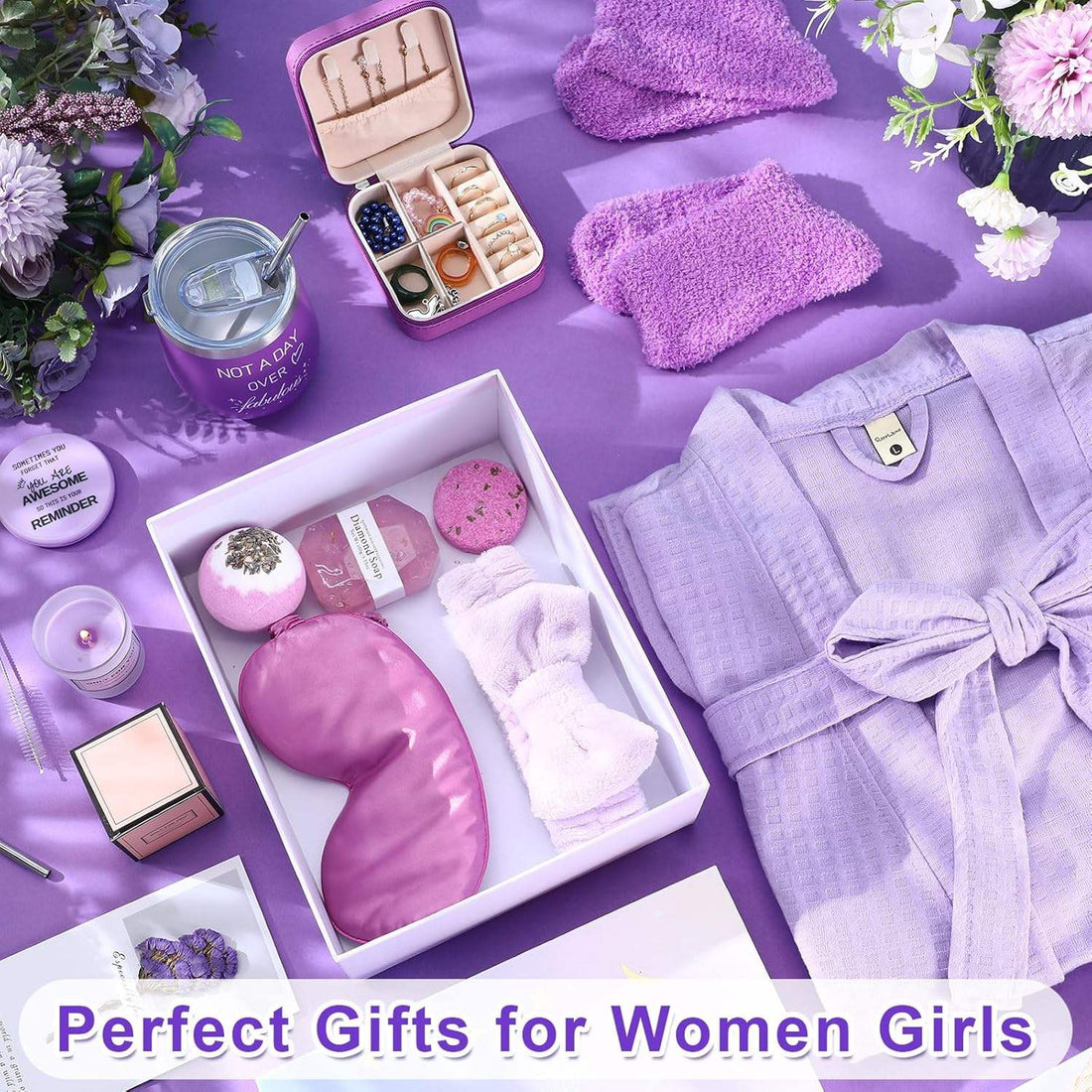 Mom Girlfriend Wife Valentines Spa 13Pcs Luxury Fashion Trend Gift Basket Set Mirrors Robe Jewelry Case
