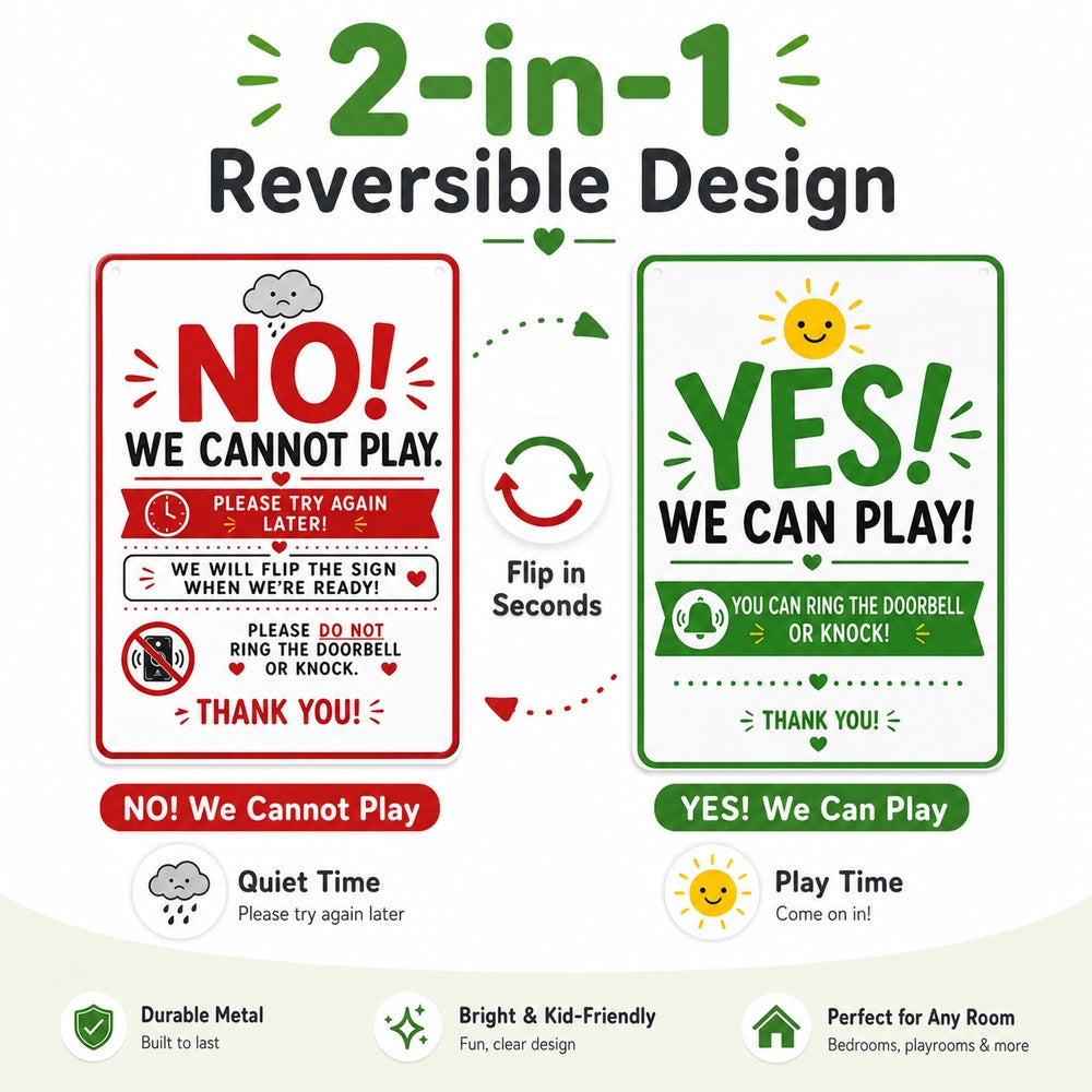 Reversible Kids Playtime Door Sign Gift for Parents– Yes/No Quiet Time Door Sign for Family Homes