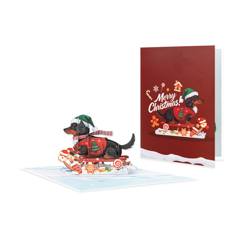 Pop-Up Christmas Dachshund Sled Card