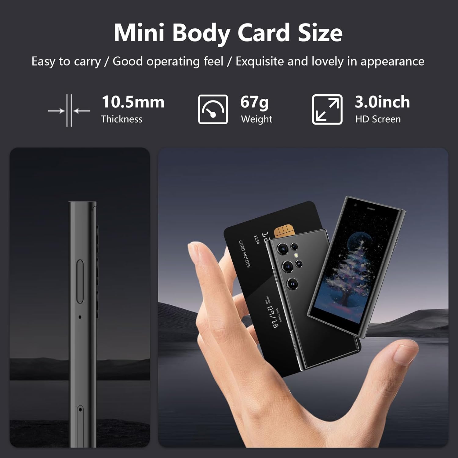 Mini Phone Unlocked, 3.0" HD Tiny Mini Smartphone for Kids, 2GB+16GB Android Kids Phone with Face ID, Small Pocket Cell Phone for Adults, GPS APP Download Little Mobile Phone