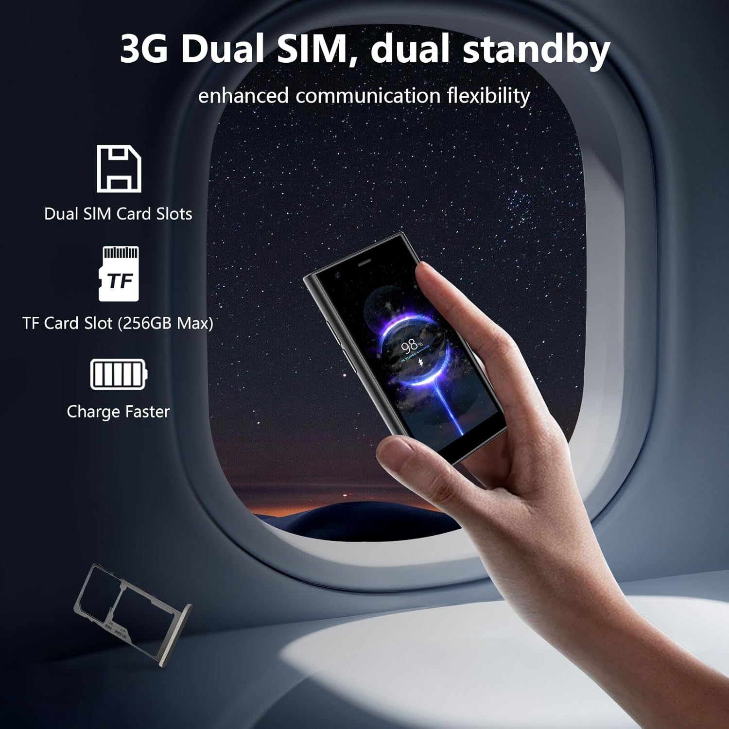 Mini Phone Unlocked, 3.0" HD Tiny Mini Smartphone for Kids, 2GB+16GB Android Kids Phone with Face ID, Small Pocket Cell Phone for Adults, GPS APP Download Little Mobile Phone