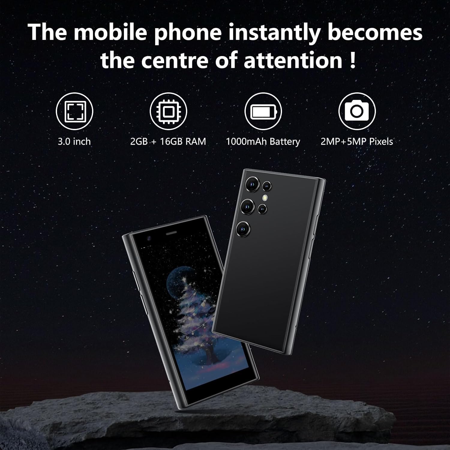 Mini Phone Unlocked, 3.0" HD Tiny Mini Smartphone for Kids, 2GB+16GB Android Kids Phone with Face ID, Small Pocket Cell Phone for Adults, GPS APP Download Little Mobile Phone