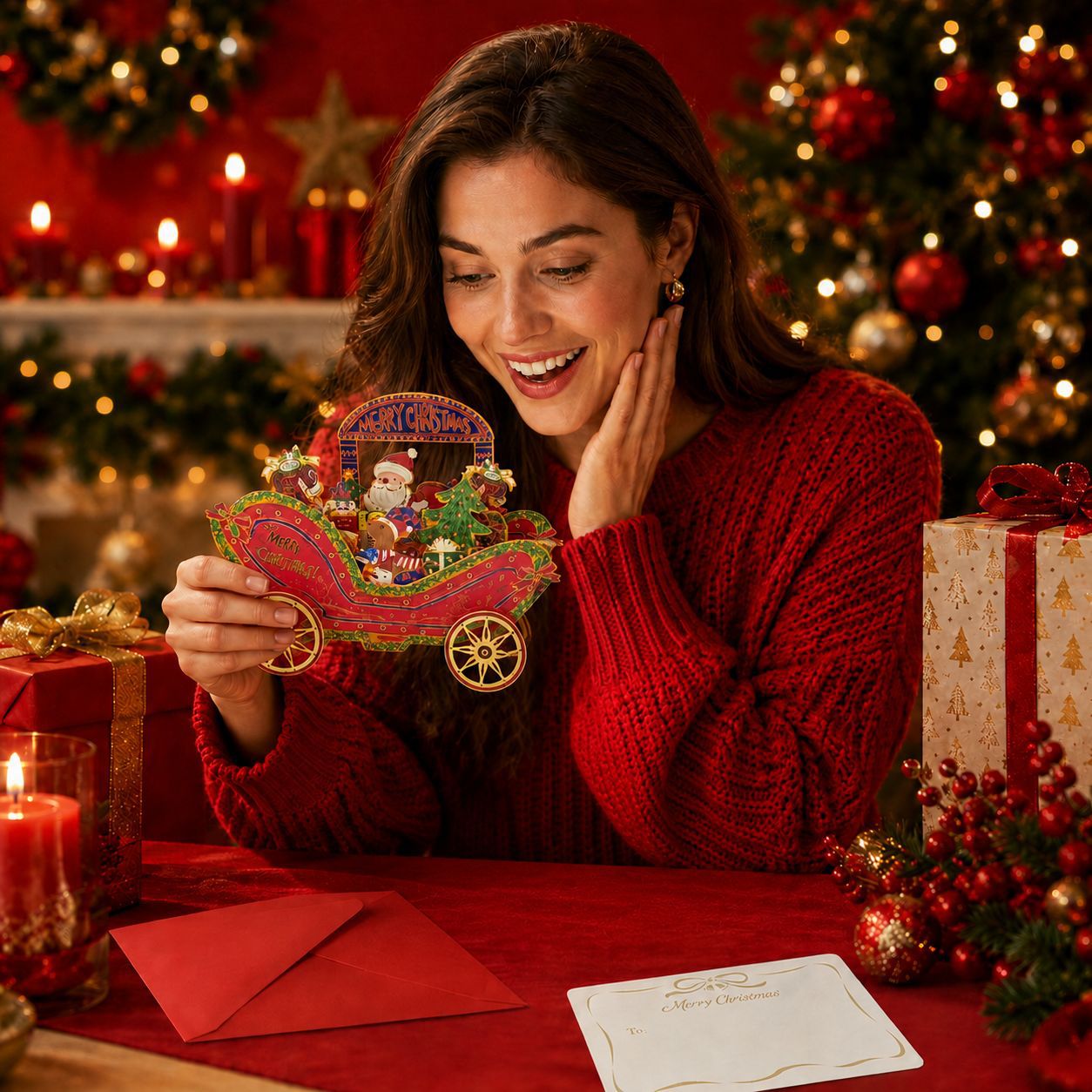 Santa Claus Delivering Gifts In A Car: 3D Pop Up Greeting Card for Chiristmas Day Gifts