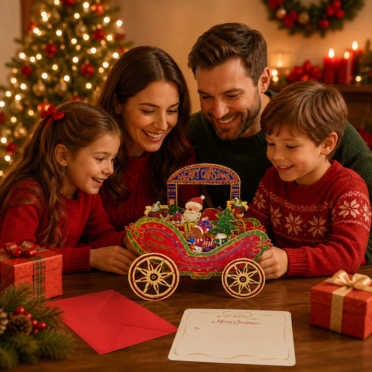 Santa Claus Delivering Gifts In A Car: 3D Pop Up Greeting Card for Chiristmas Day Gifts