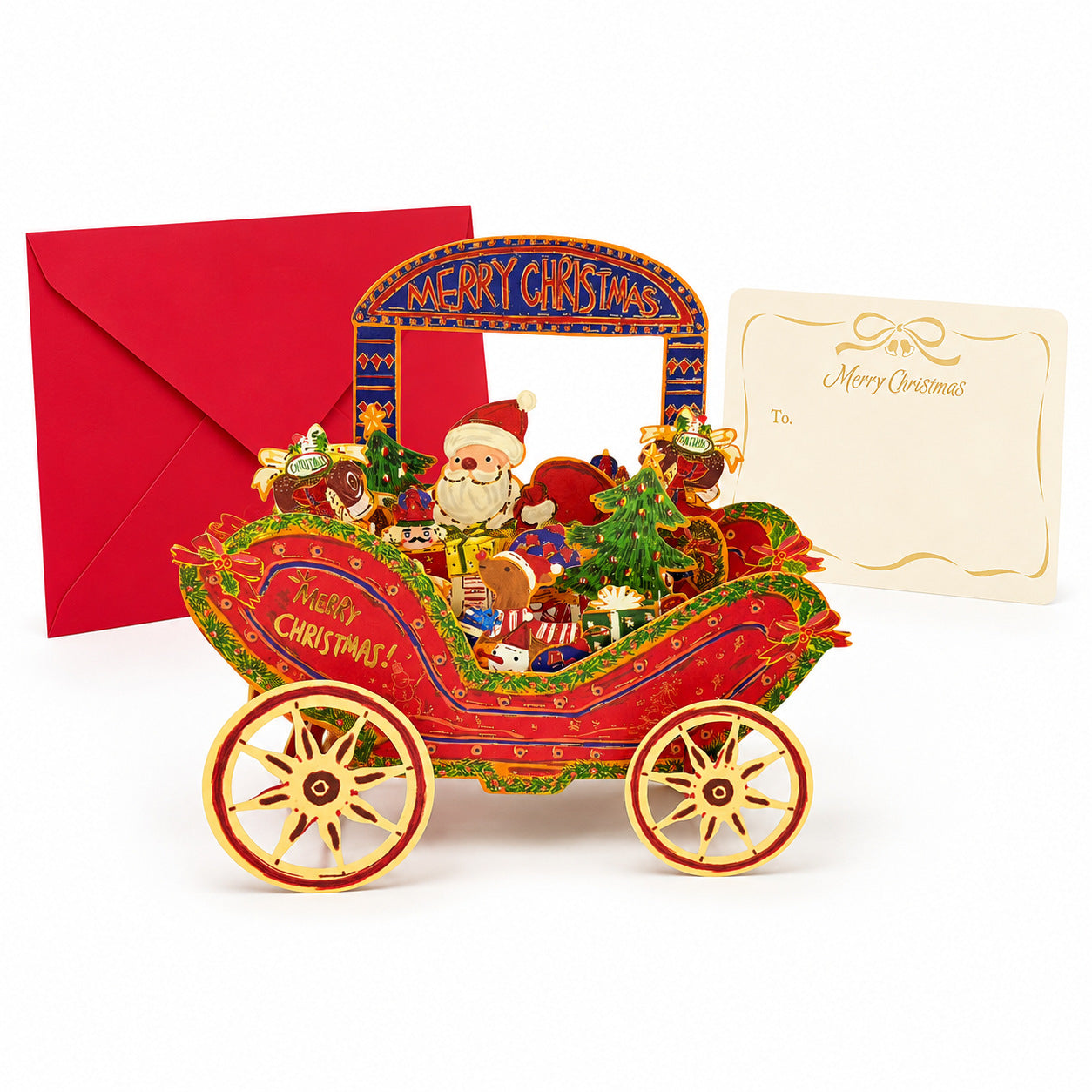 Santa Claus Delivering Gifts In A Car: 3D Pop Up Greeting Card for Chiristmas Day Gifts