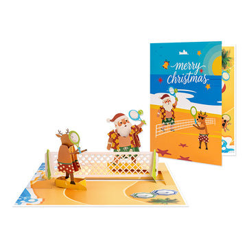 Santa Claus Playing Beach Volleyball Christmas Greeting Card