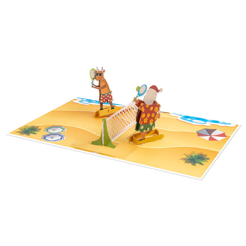 Santa Claus Playing Beach Volleyball Christmas Greeting Card