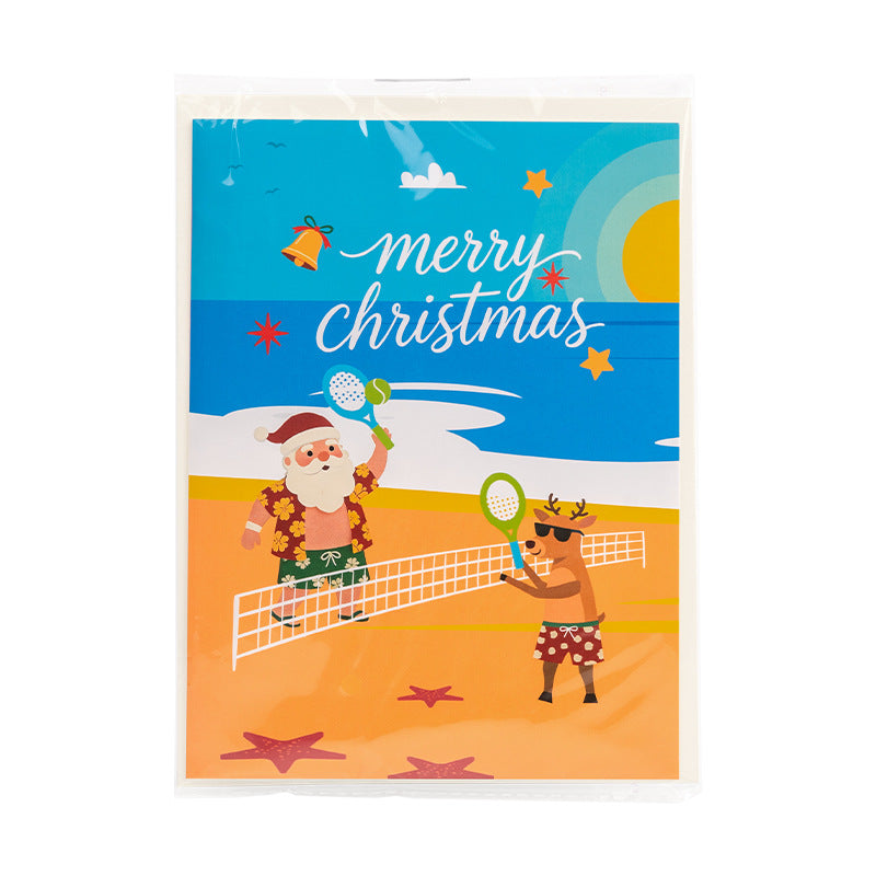 Santa Claus Playing Beach Volleyball Christmas Greeting Card