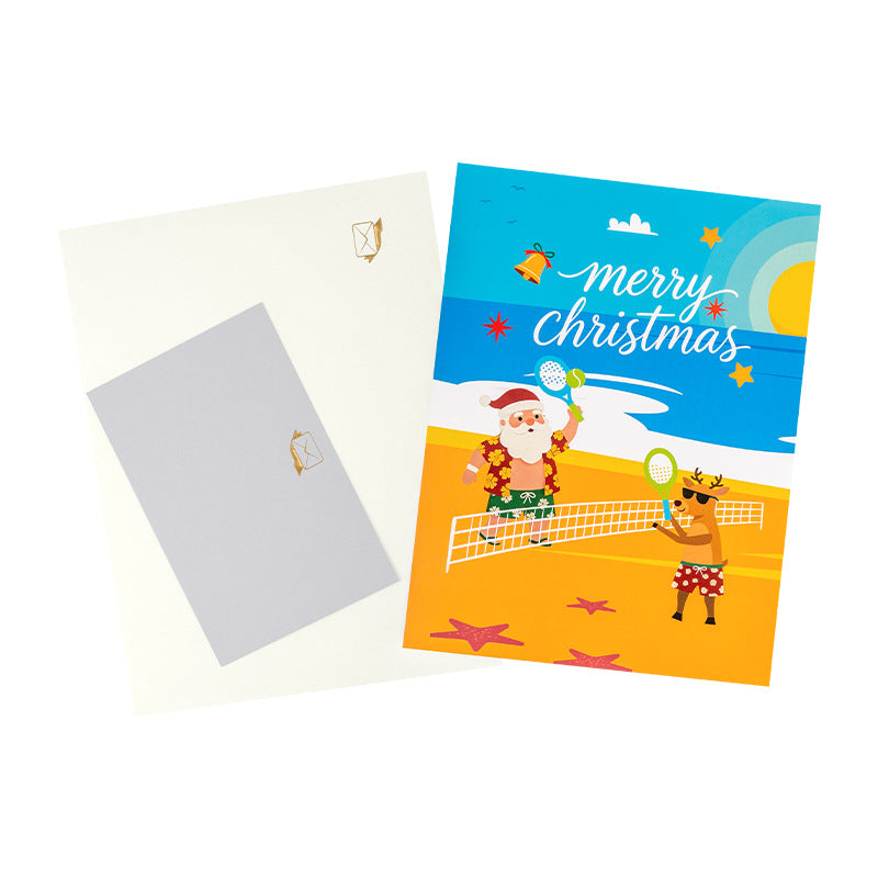 Santa Claus Playing Beach Volleyball Christmas Greeting Card