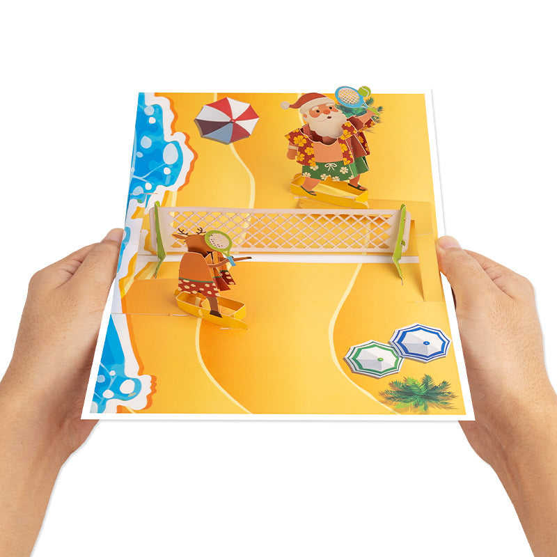 Santa Claus Playing Beach Volleyball Christmas Greeting Card