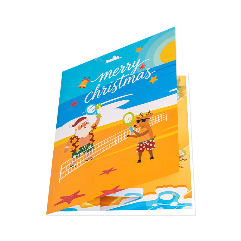 Santa Claus Playing Beach Volleyball Christmas Greeting Card