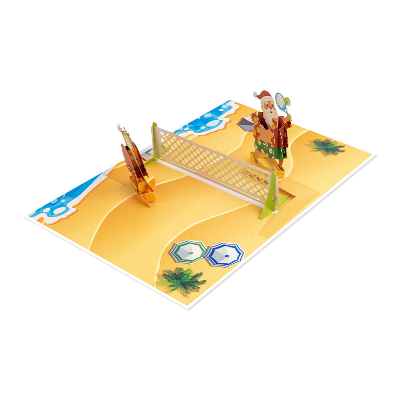 Santa Claus Playing Beach Volleyball Christmas Greeting Card