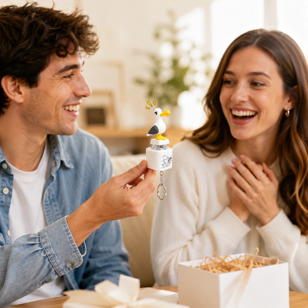 Funny Seagull Sound Button Keychain – Rechargeable LED Fidget Clicker Toy Gifts for Adults (2Pcs/4Pcs/8Pcs)