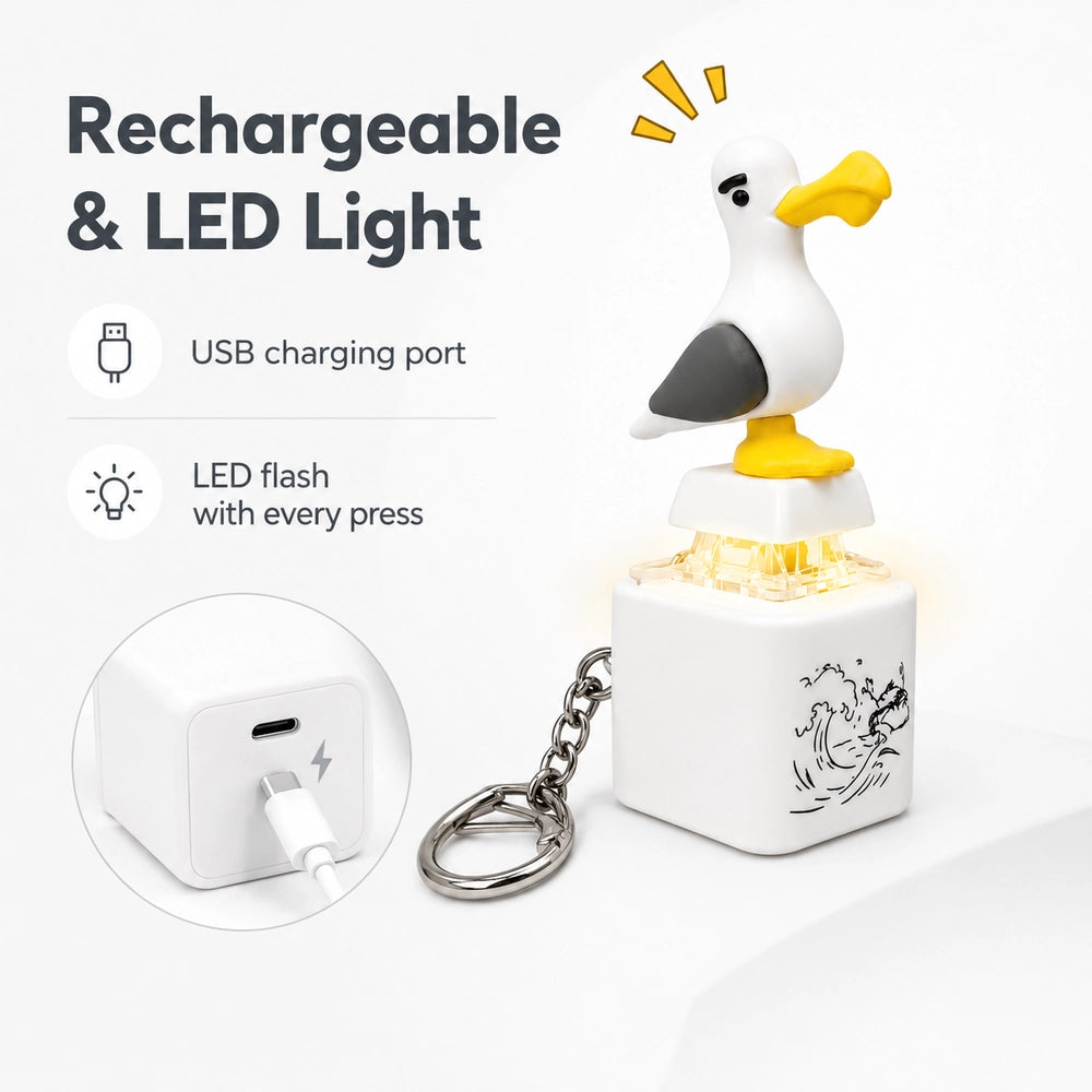 Funny Seagull Sound Button Keychain – Rechargeable LED Fidget Clicker Toy Gifts for Adults (2Pcs/4Pcs/8Pcs)