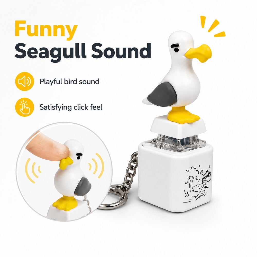 Funny Seagull Sound Button Keychain – Rechargeable LED Fidget Clicker Toy Gifts for Adults (2Pcs/4Pcs/8Pcs)
