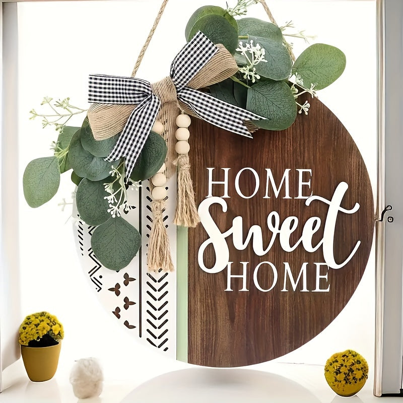 Interchangeable Seasonal Welcome Sign for Front Door, 12” Rustic Farmhouse Wreath Wall Decor, Housewarming Gift for New Home