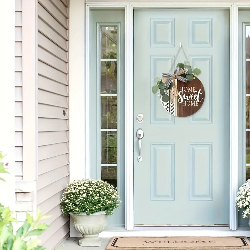 Interchangeable Seasonal Welcome Sign for Front Door, 12” Rustic Farmhouse Wreath Wall Decor, Housewarming Gift for New Home