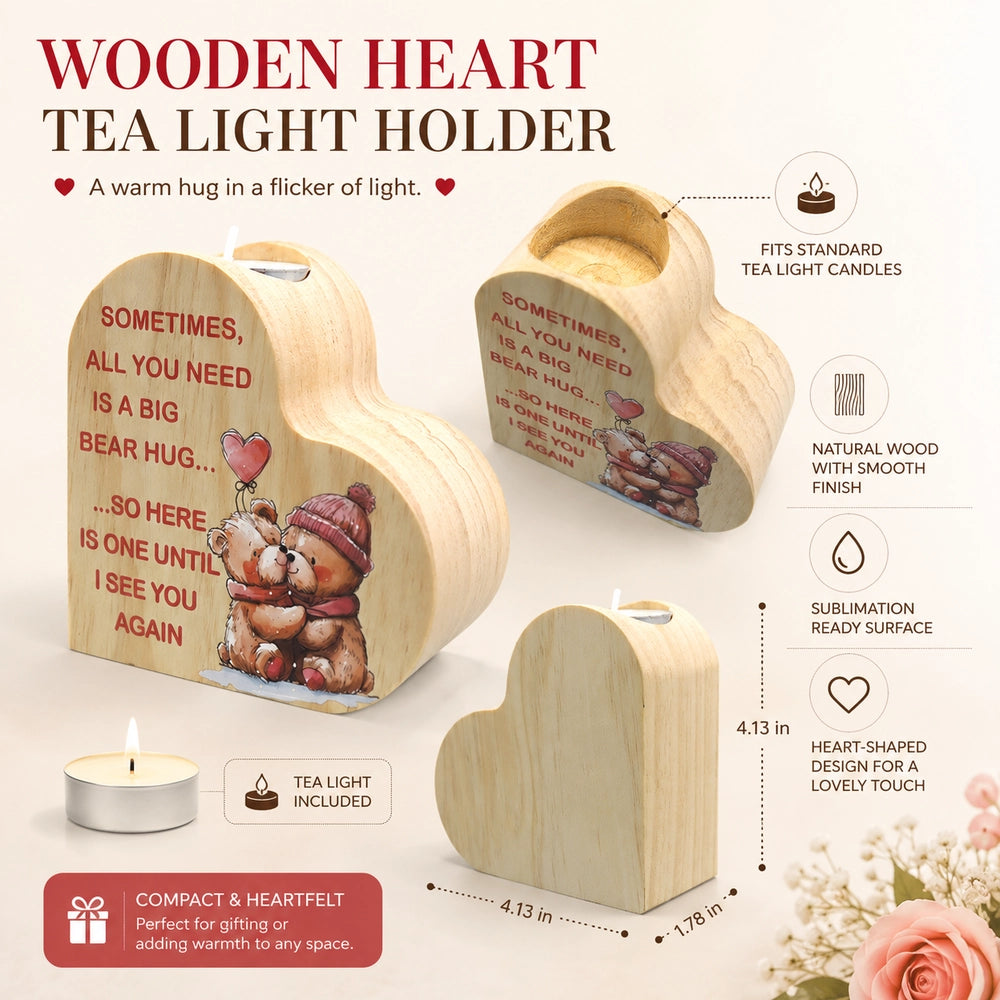 Personalized Name/Photo Custom Wooden Heart Tea Light Candle Holder – Sublimation Gift Keepsake