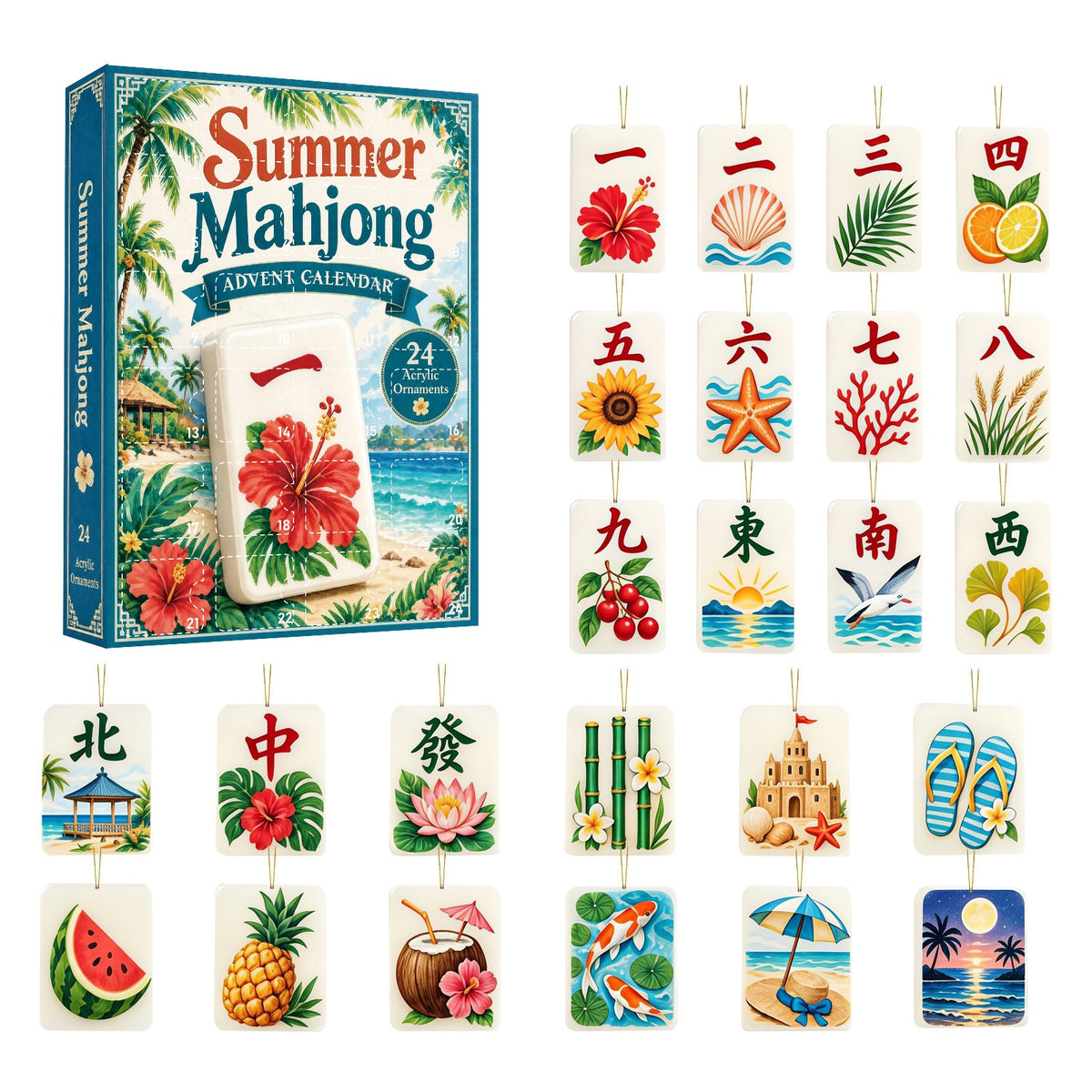 Summer Mahjong Advent Calendar – 24 Acrylic Ornaments