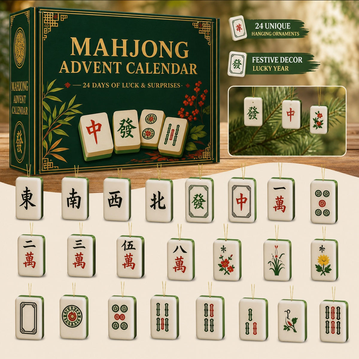 Summer Mahjong Advent Calendar – 24 Acrylic Ornaments