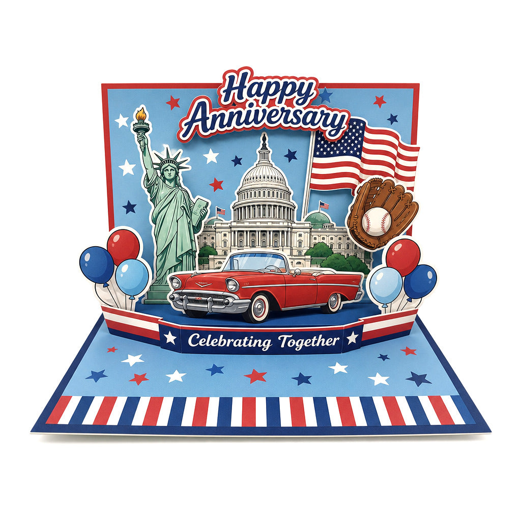 American Semiquincentennial 250th Anniversary 3D Pop Up Greeting Card - Handmade Patriotic Gift for 4th of July Independence Day