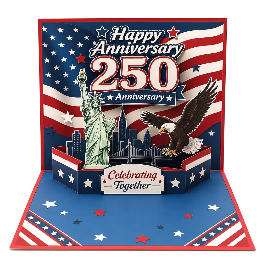 American Semiquincentennial 250th Anniversary 3D Pop Up Greeting Card - Handmade Patriotic Gift for 4th of July Independence Day