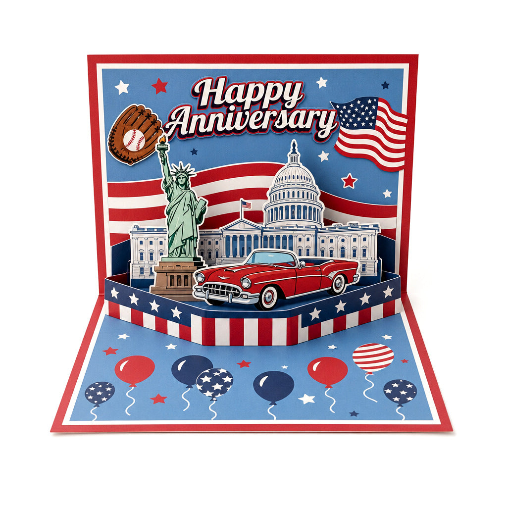 American Semiquincentennial 250th Anniversary 3D Pop Up Greeting Card - Handmade Patriotic Gift for 4th of July Independence Day