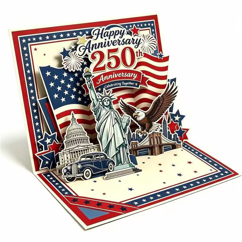 American Semiquincentennial 250th Anniversary 3D Pop Up Greeting Card - Handmade Patriotic Gift for 4th of July Independence Day