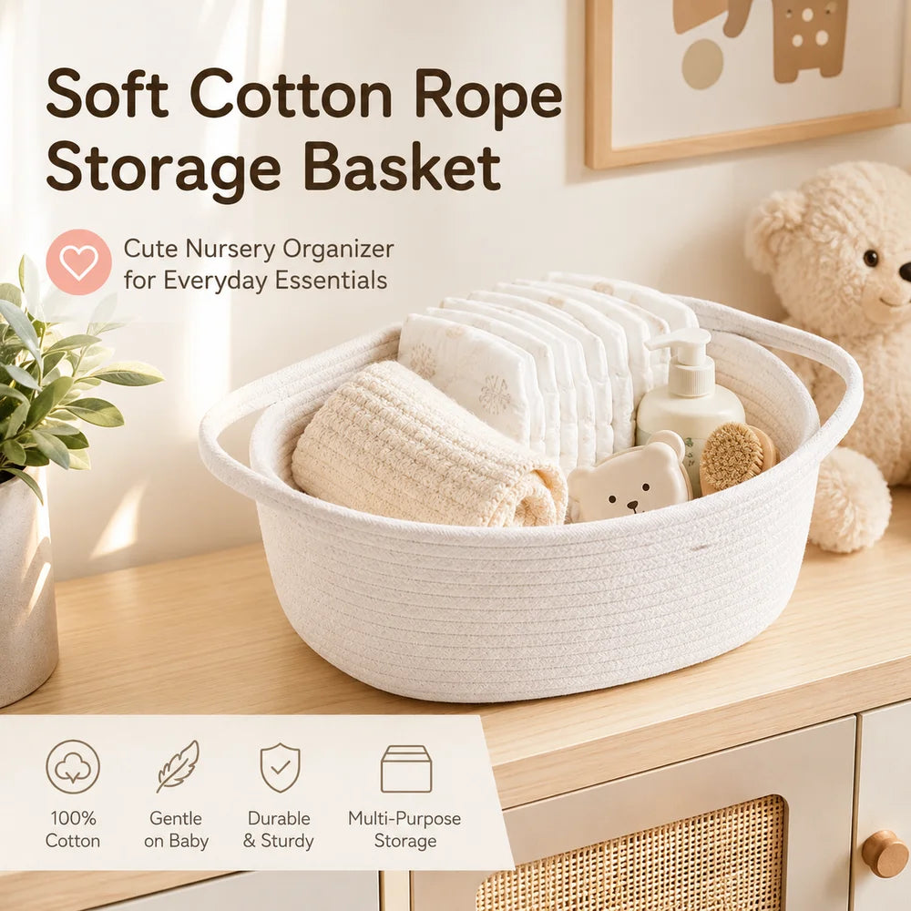 Thksyo Small Woven Baskets, 12"x8"x5" Rope Baby Toy Storage Basket with Handle, Durable Gift Basket Empty for Graduation Easter Christmas