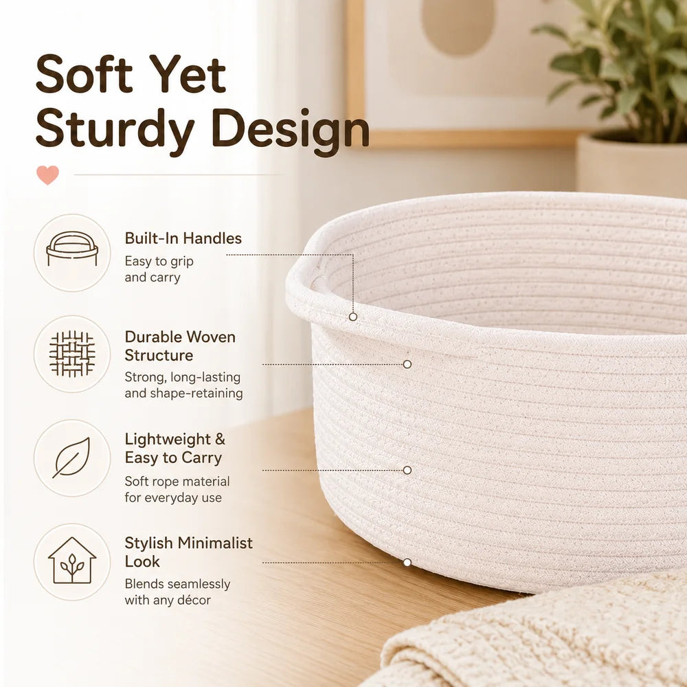 Thksyo Small Woven Baskets, 12"x8"x5" Rope Baby Toy Storage Basket with Handle, Durable Gift Basket Empty for Graduation Easter Christmas
