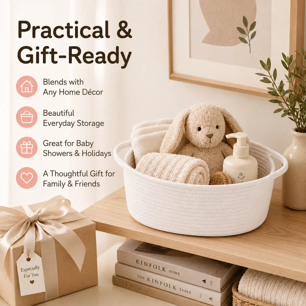 Thksyo Small Woven Baskets, 12"x8"x5" Rope Baby Toy Storage Basket with Handle, Durable Gift Basket Empty for Graduation Easter Christmas