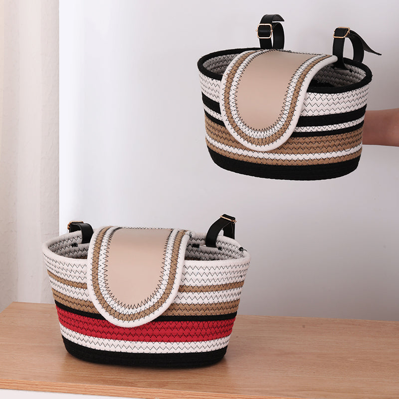 11.6x7.3x6.5 Inch Cotton Rope Bicycle Basket, Braided Front Bike Basket With Pu Leather Straps, Best Storage Basket Gift For Boys And Girls, Suitable for Stationary Bicycles