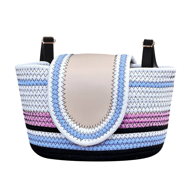 11.6x7.3x6.5 Inch Cotton Rope Bicycle Basket, Braided Front Bike Basket With Pu Leather Straps, Best Storage Basket Gift For Boys And Girls, Suitable for Stationary Bicycles