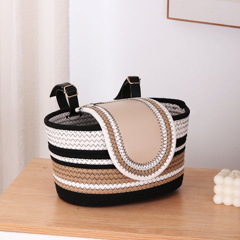 11.6x7.3x6.5 Inch Cotton Rope Bicycle Basket, Braided Front Bike Basket With Pu Leather Straps, Best Storage Basket Gift For Boys And Girls, Suitable for Stationary Bicycles