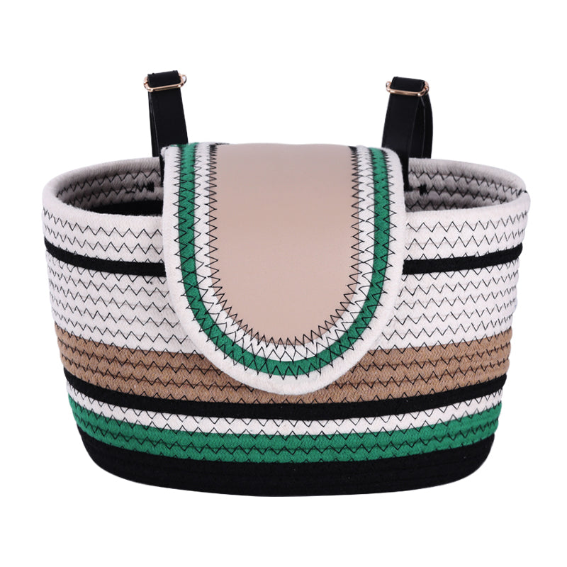 11.6x7.3x6.5 Inch Cotton Rope Bicycle Basket, Braided Front Bike Basket With Pu Leather Straps, Best Storage Basket Gift For Boys And Girls, Suitable for Stationary Bicycles