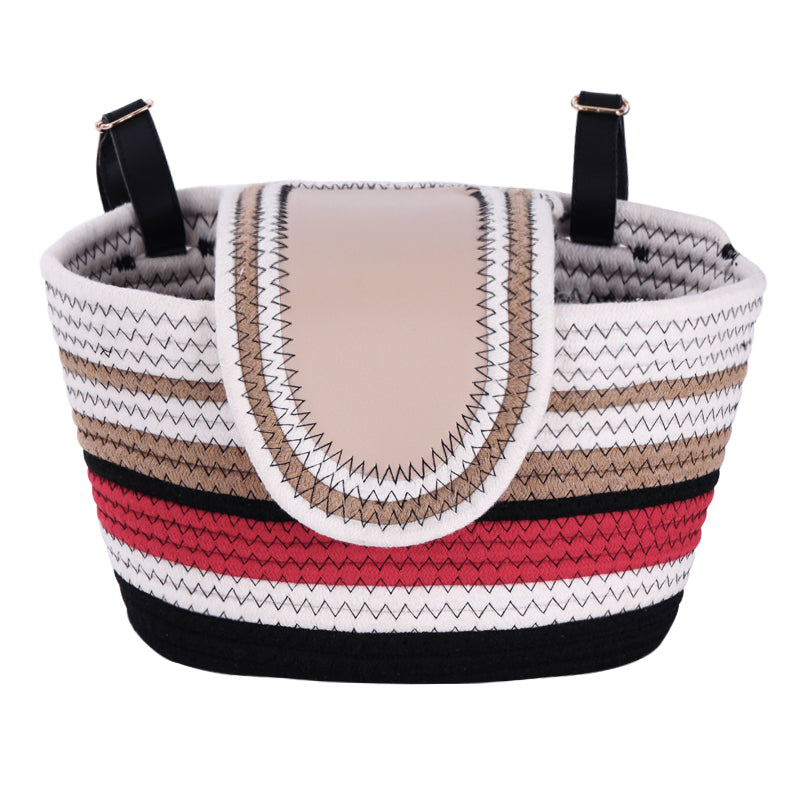 11.6x7.3x6.5 Inch Cotton Rope Bicycle Basket, Braided Front Bike Basket With Pu Leather Straps, Best Storage Basket Gift For Boys And Girls, Suitable for Stationary Bicycles